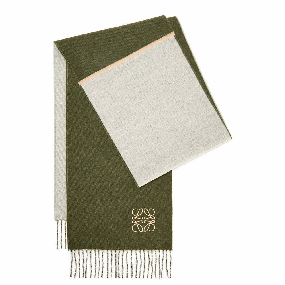 Loewe Window Scarf in Green Beige Wool and Cashmere