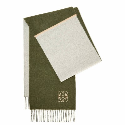 Loewe Window Scarf in Green Beige Wool and Cashmere