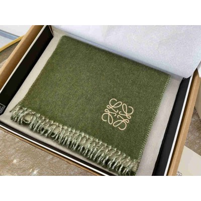 Loewe Window Scarf in Green Beige Wool and Cashmere