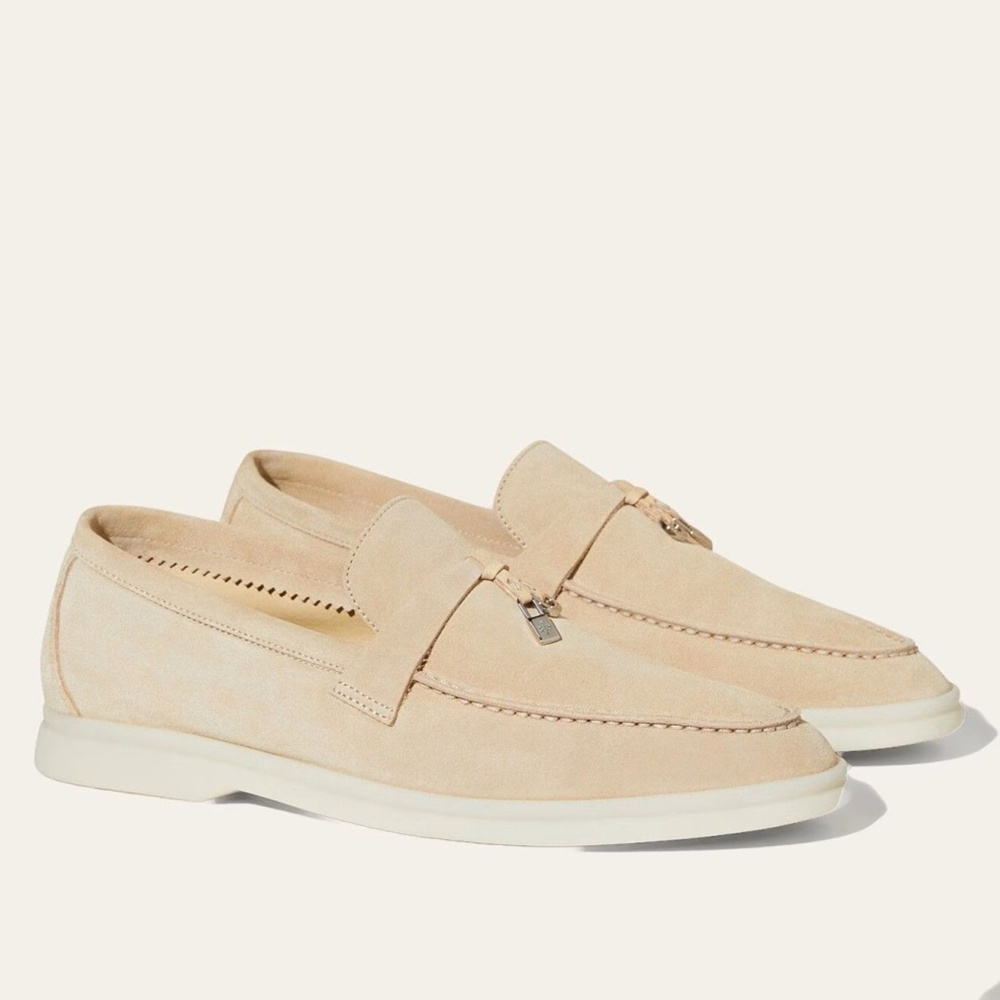 Loro Piana Summer Charms Walk Loafers in Beige Suede Leather