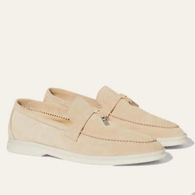 Loro Piana Summer Charms Walk Loafers in Beige Suede Leather
