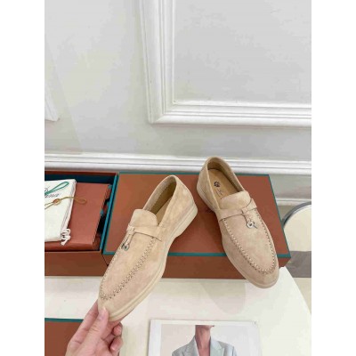 Loro Piana Summer Charms Walk Loafers in Beige Suede Leather