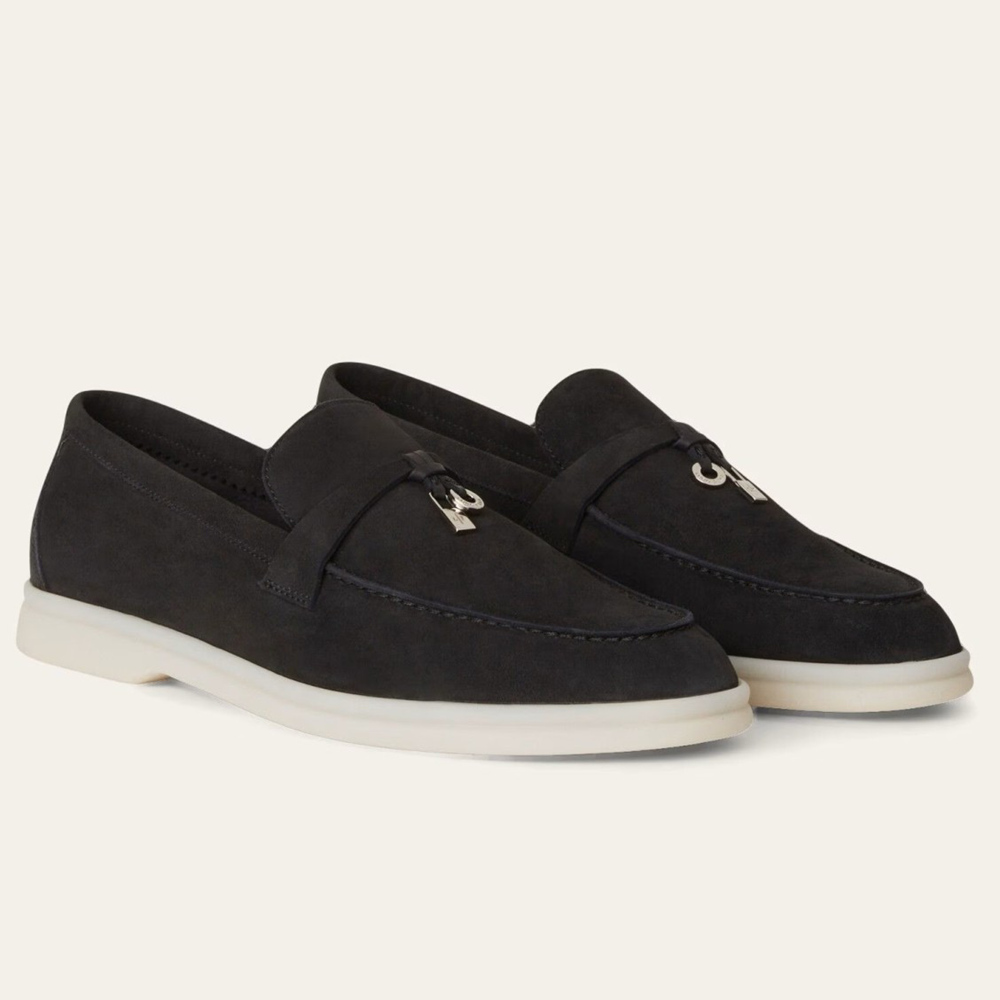 Loro Piana Summer Charms Walk Loafers in Black Suede Leather