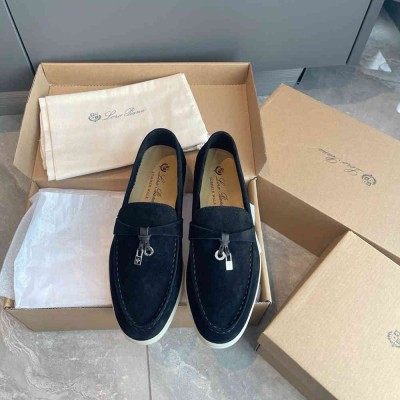 Loro Piana Summer Charms Walk Loafers in Black Suede Leather