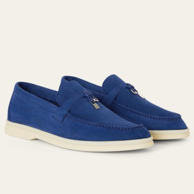 Loro Piana Summer Charms Walk Loafers in Blue Fluorite Suede Leather