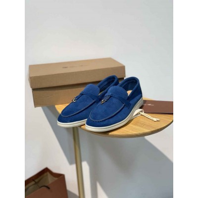 Loro Piana Summer Charms Walk Loafers in Blue Fluorite Suede Leather