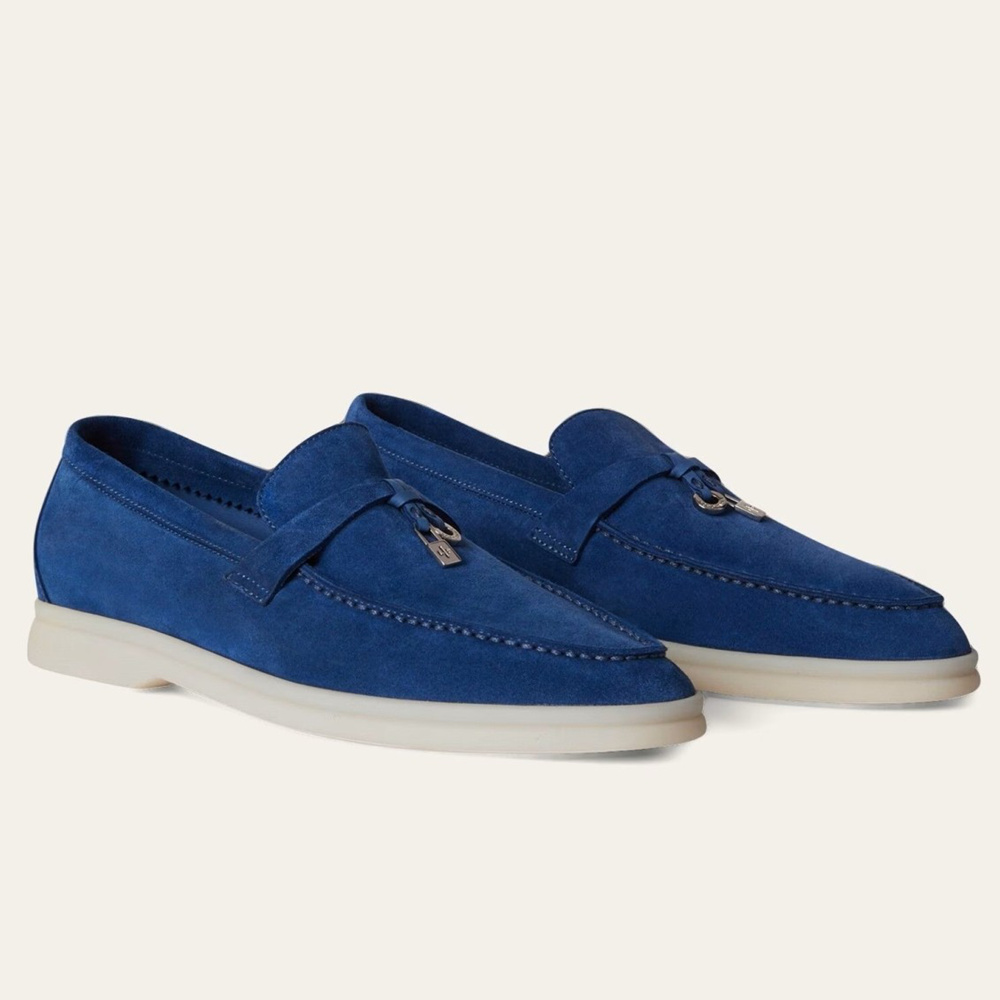 Loro Piana Summer Charms Walk Loafers in Blue Suede Leather