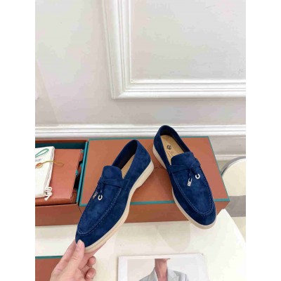 Loro Piana Summer Charms Walk Loafers in Blue Suede Leather