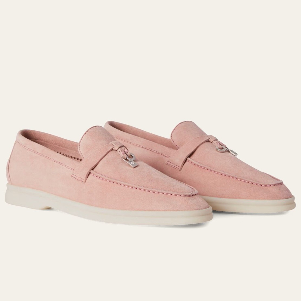 Loro Piana Summer Charms Walk Loafers in Pink Suede Leather