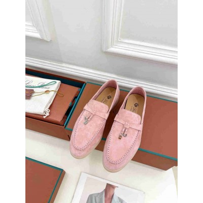 Loro Piana Summer Charms Walk Loafers in Pink Suede Leather