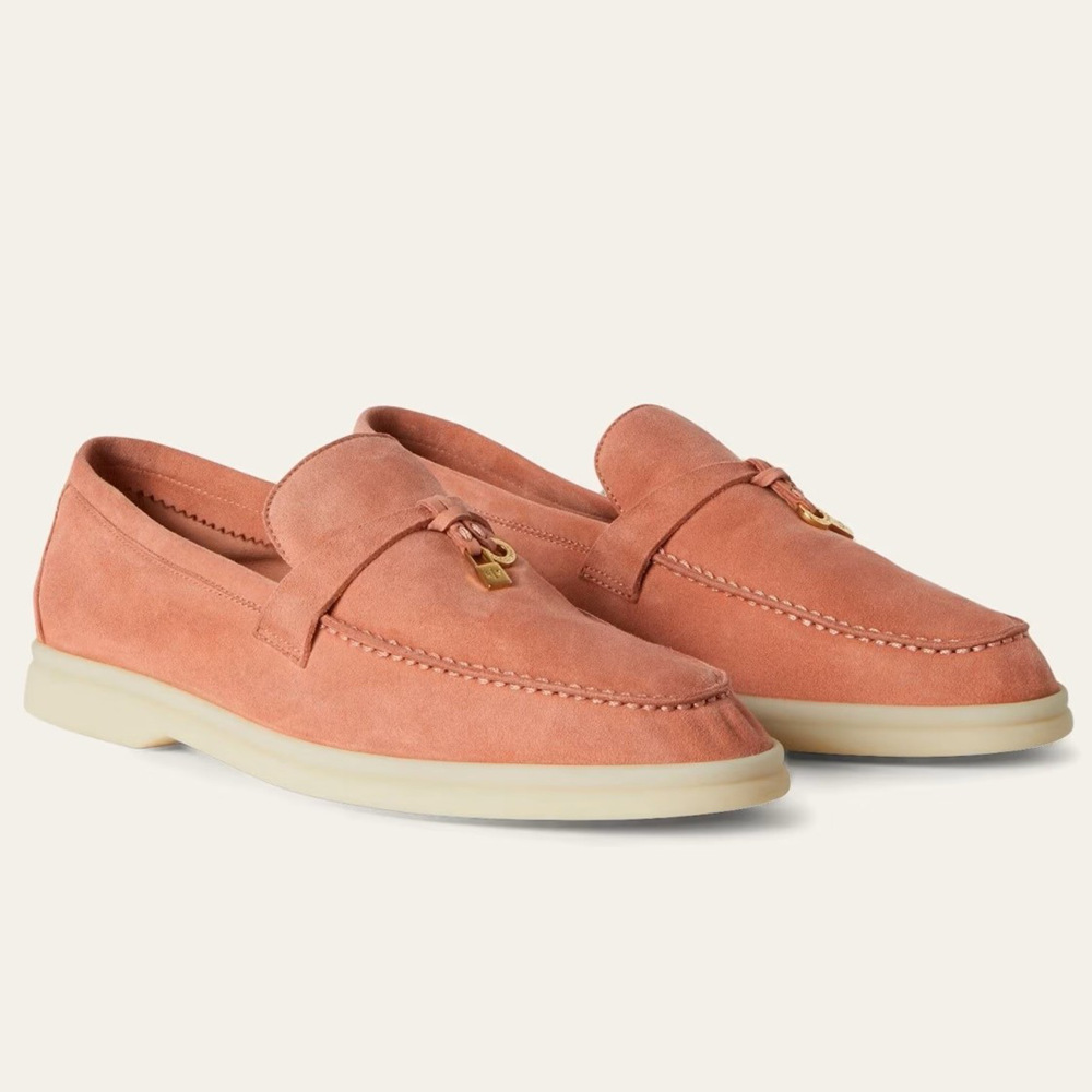 Loro Piana Summer Charms Walk Loafers in Sorbet Pink Suede Leather