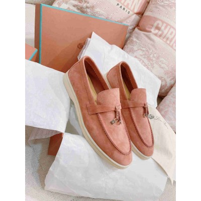 Loro Piana Summer Charms Walk Loafers in Sorbet Pink Suede Leather