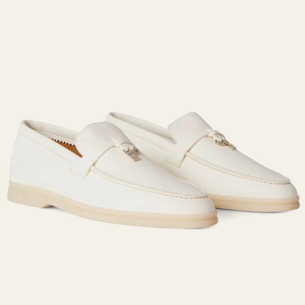Loro Piana Summer Charms Walk Loafers in White Suede Leather