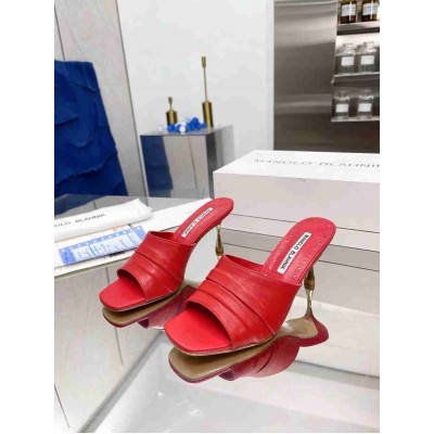 Manolo Blahnik Picoux 70mm Sandals In Red Lambskin