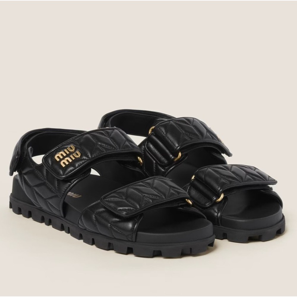 Miu Miu Sandals in Black Matelasse Nappa Leather