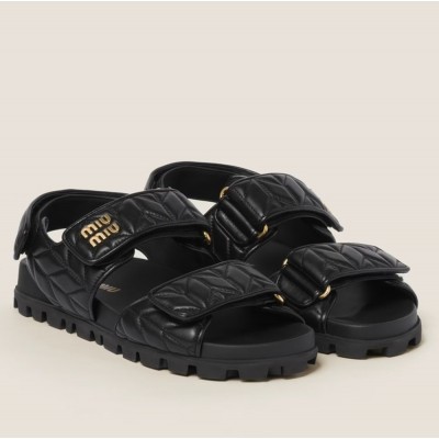 Miu Miu Sandals in Black Matelasse Nappa Leather