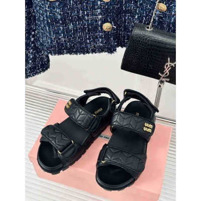 Miu Miu Sandals in Black Matelasse Nappa Leather