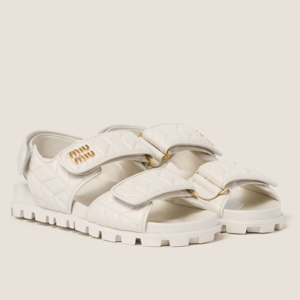 Miu Miu Sandals in White Matelasse Nappa Leather