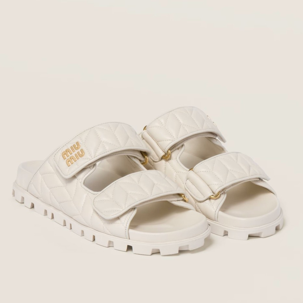 Miu Miu Slide Sandals in White Matelasse Nappa Leather