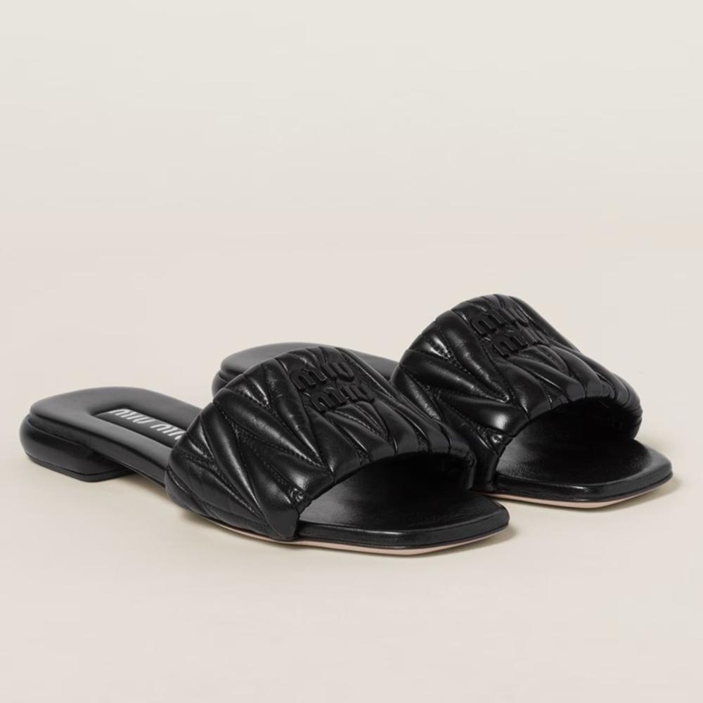 Miu Miu Slides in Black Matelasse Nappa Leather
