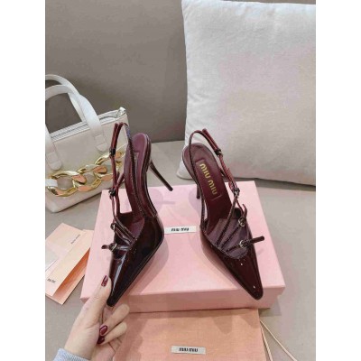 Miu Miu Slingback Pumps 105mm in Bordeaux Patent Leather with Buckles