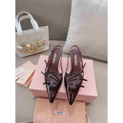 Miu Miu Slingback Pumps 55mm in Bordeaux Patent Leather with Buckles
