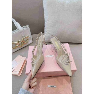 Miu Miu Slingback Pumps 55mm in Sand Patent Leather with Buckles