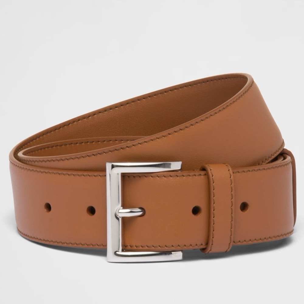 Prada 35MM Belt in Brown Smooth Calfskin