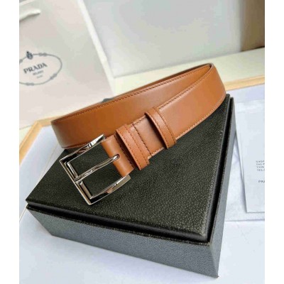 Prada 35MM Belt in Brown Smooth Calfskin