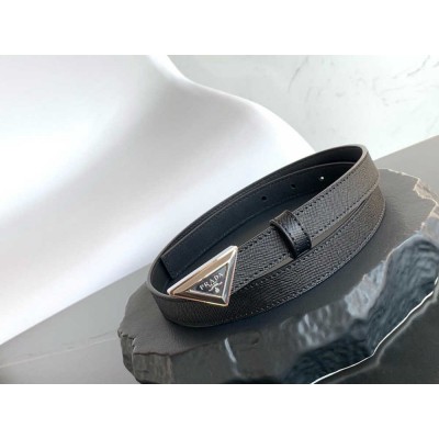 Prada Triangular Buckle Belt 25MM in Black Saffiano Leather