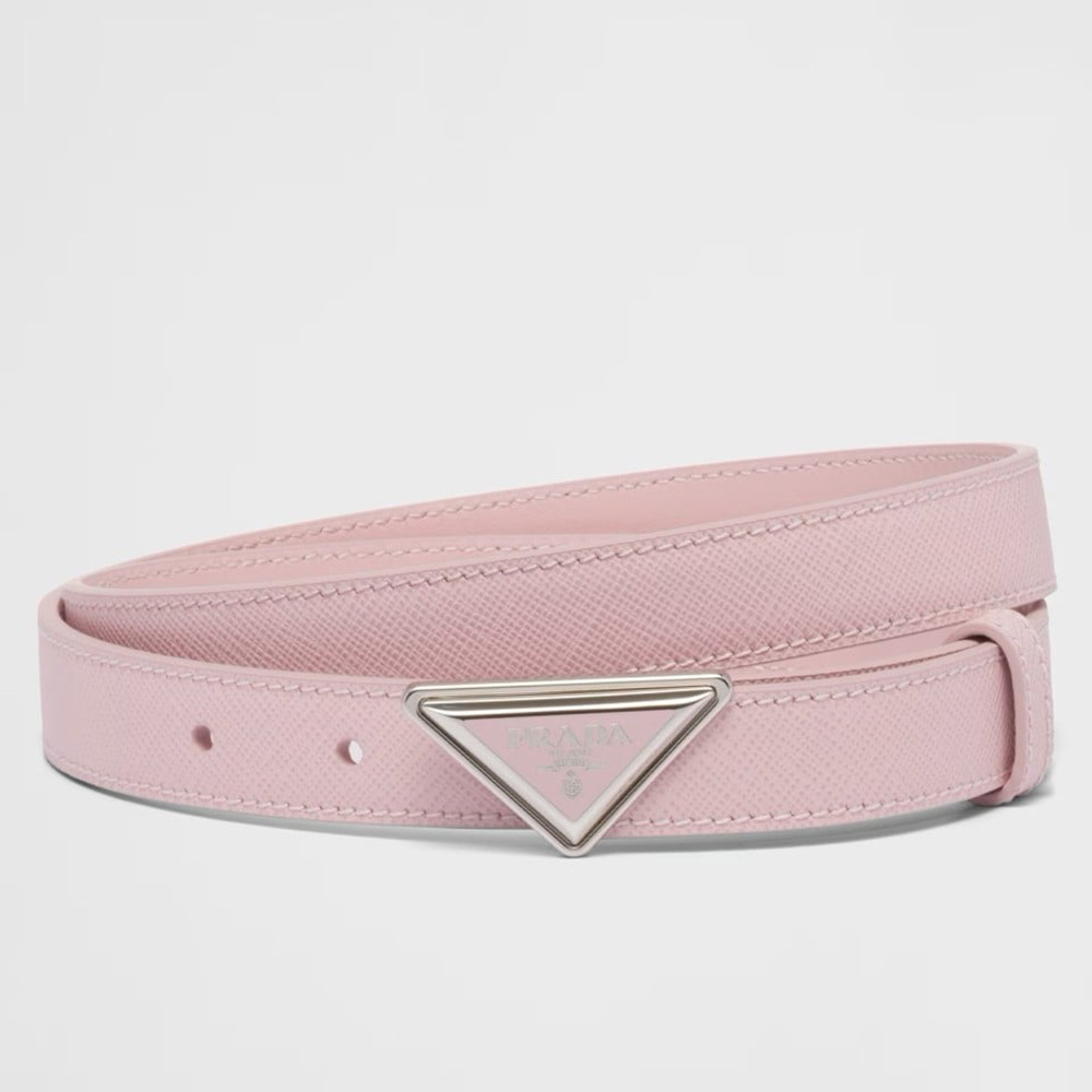 Prada Triangular Buckle Belt 25MM in Pink Saffiano Leather