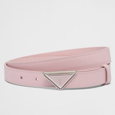 Prada Triangular Buckle Belt 25MM in Pink Saffiano Leather