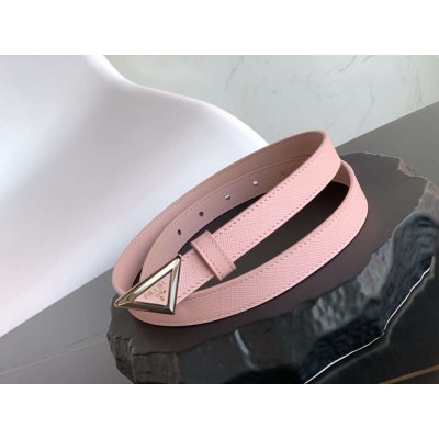 Prada Triangular Buckle Belt 25MM in Pink Saffiano Leather