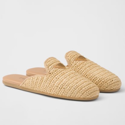 Prada Crochet Mules in Natural Raffia