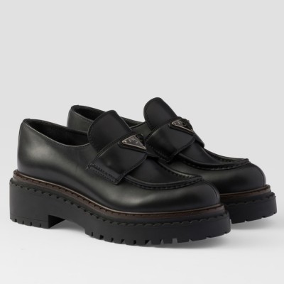 Prada Double Chocolate Loafers in Black Leather