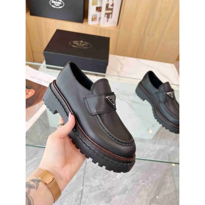 Prada Double Chocolate Loafers in Black Leather