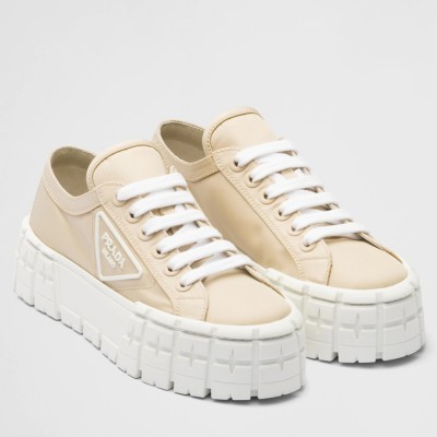 Prada Double Wheel Sneakers In Beige Nylon Gabardine