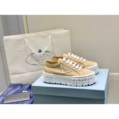 Prada Double Wheel Sneakers In Beige Nylon Gabardine