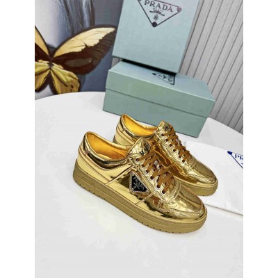 Prada Downtown Sneakers In Gold Metallic Leather