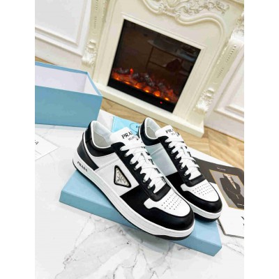 Prada Downtown Sneakers in White and Black Leather