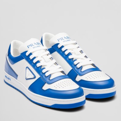 Prada Downtown Sneakers in White and Blue Leather
