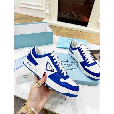 Prada Downtown Sneakers in White and Blue Leather