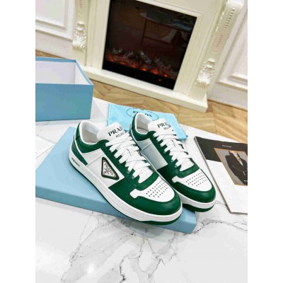 Prada Downtown Sneakers in White and Green Leather