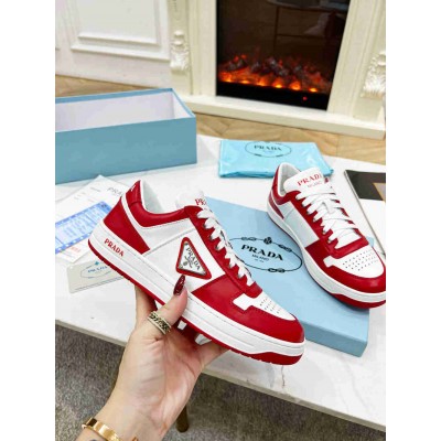 Prada Downtown Sneakers in White and Red Leather