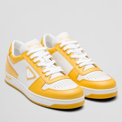 Prada Downtown Sneakers in White and Yellow Leather