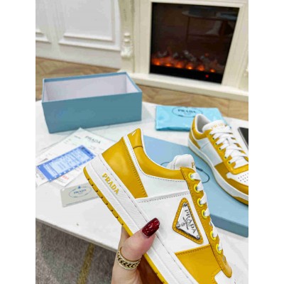 Prada Downtown Sneakers in White and Yellow Leather