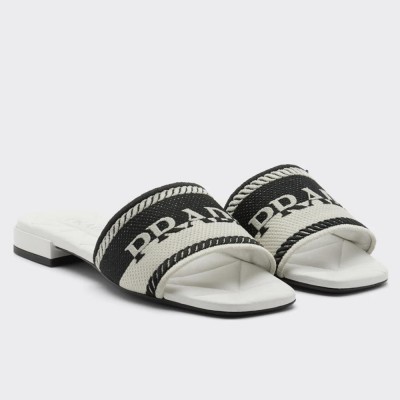 Prada Embroidered Fabric Slides
