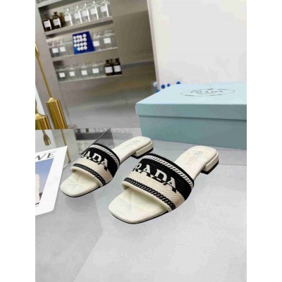 Prada Embroidered Fabric Slides