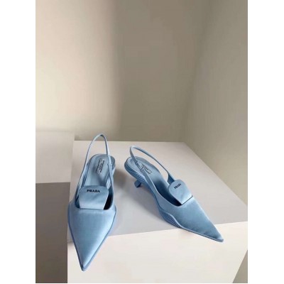 Prada Gabardine Slingback Pumps In Light Blue Nylon