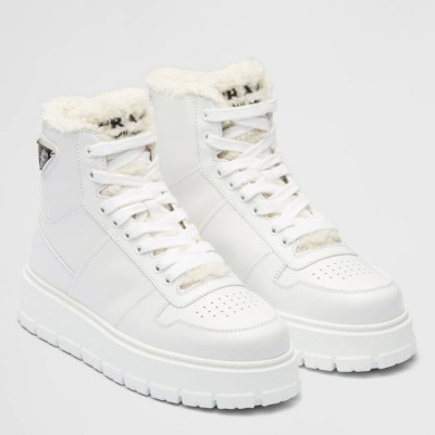 Prada High-top Sneakers in Leather and Shearling